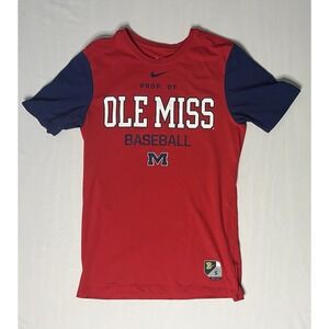 Nike Dri Fit Ole Miss Rebels Baseball T Shirt Men's Small Red Blue Short Sleeve